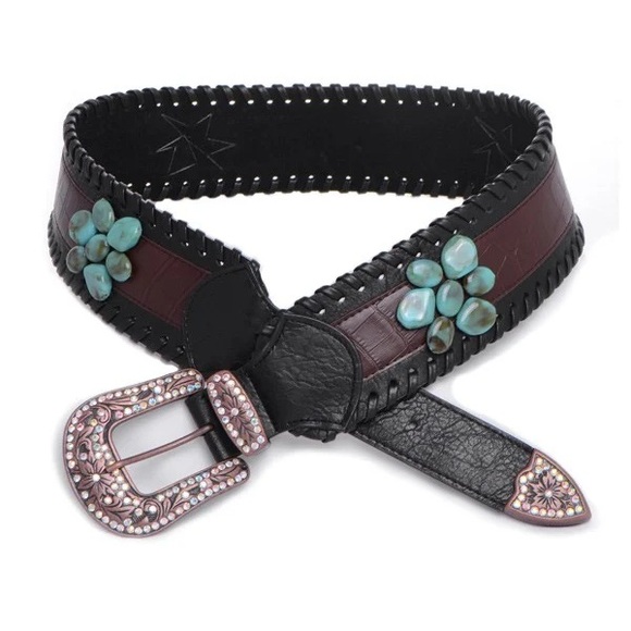 Cowgirls Western Bling Turquoise Wide Heavy Leather Belt Rodeo Coastal Cowgirl main image 9
